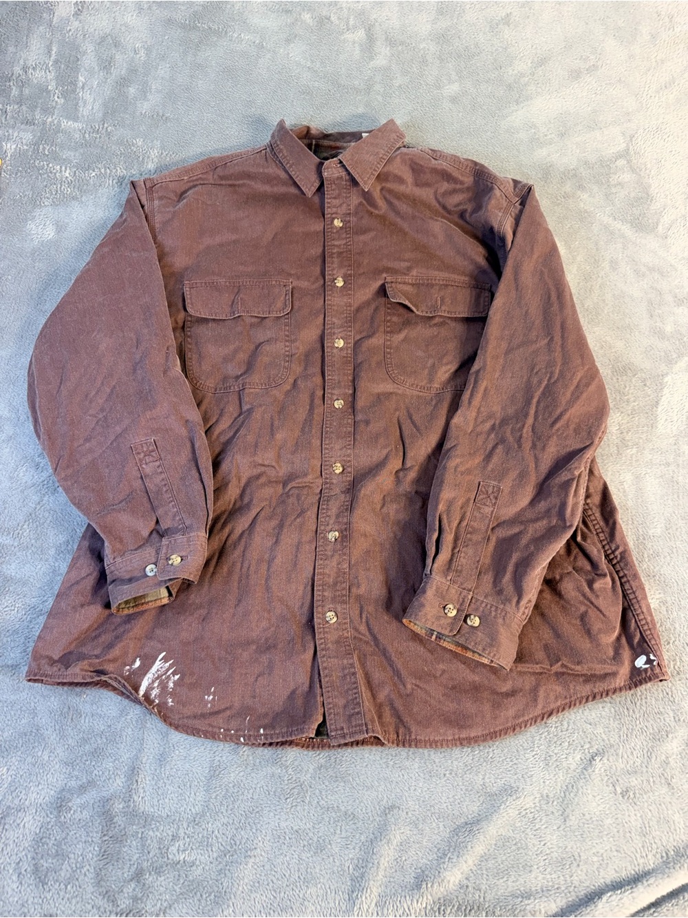 Vintage LL Bean Men’s XL Brown Chamois Flannel Lined Shirt Paint Distressed